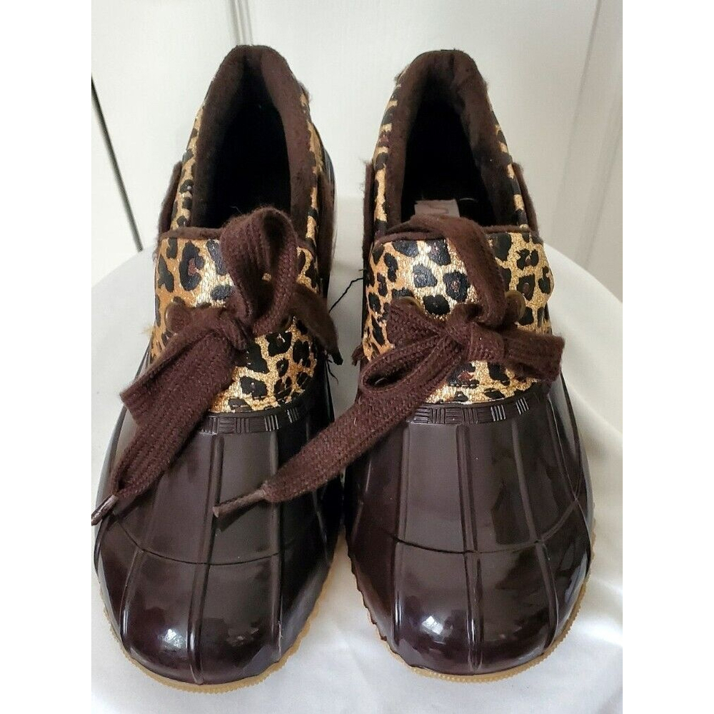 Sugar Women's Brown Animal Print Slip-On Duck Rain Shoes Boots Size 8 EUC